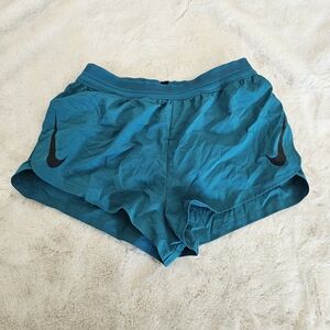 Nike Teal Blue Running Shorts with Black Swoosh